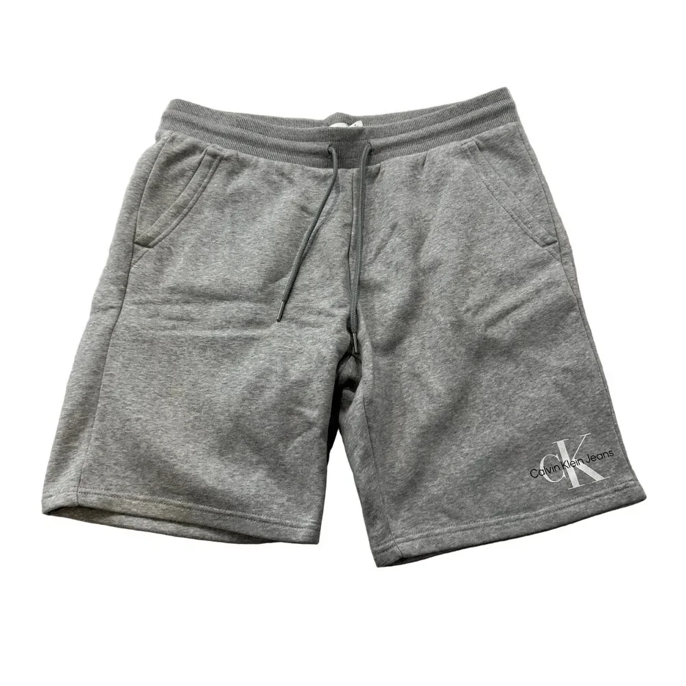 Calvin Klein Men's Heather Gray Fleece Shorts Drawstring Pockets Logo Size M